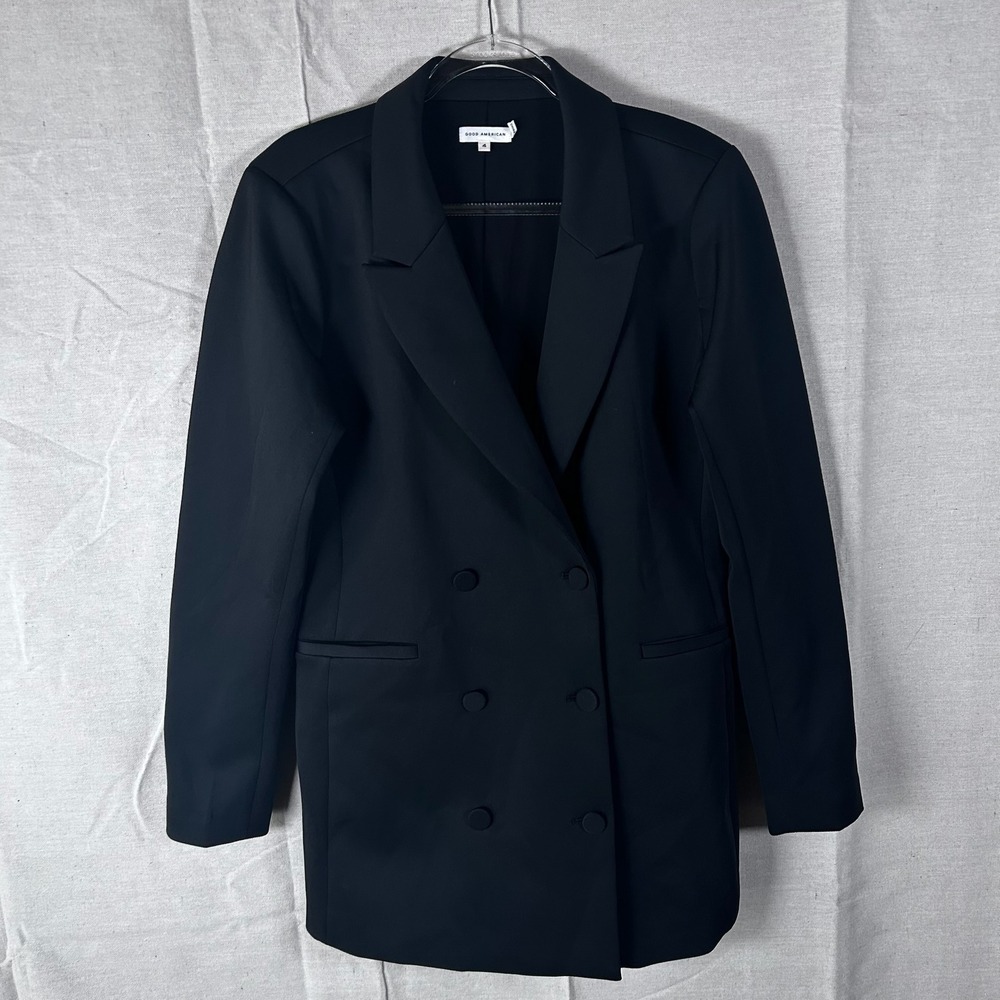 Good American Black Double Breasted Blazer‎ Jacket Professional Career Size 4